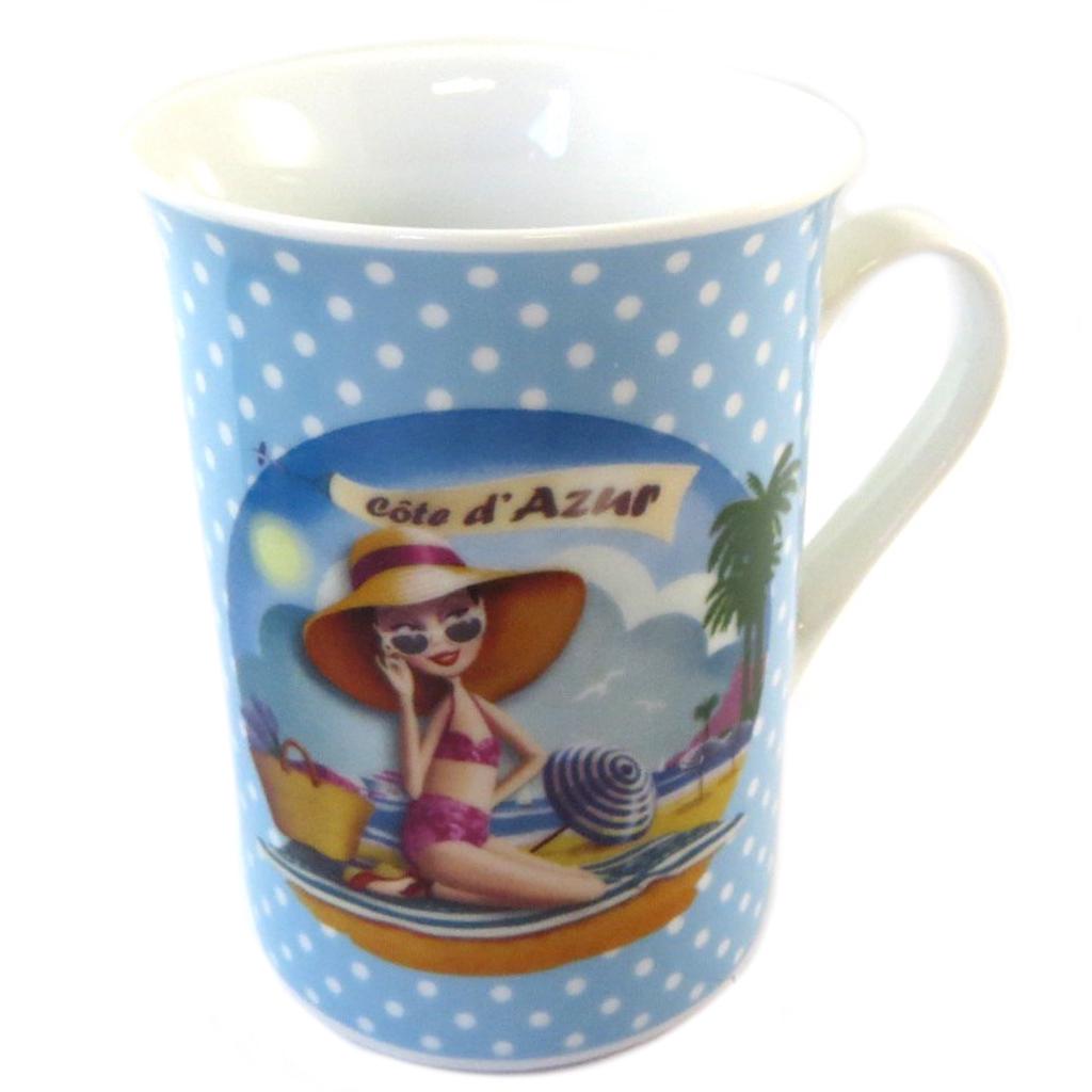 Les Trésors De Lily [Q0463] - Porcelain Mug 'Côte d'Azur' Blue with Peas - 10x7. 5cm