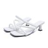 Fashion 2025 Summer New Fashion High Heel Slippers Women's Simple Outdoor Wearing Mid-high Heel French Style Multifunctional Sandals