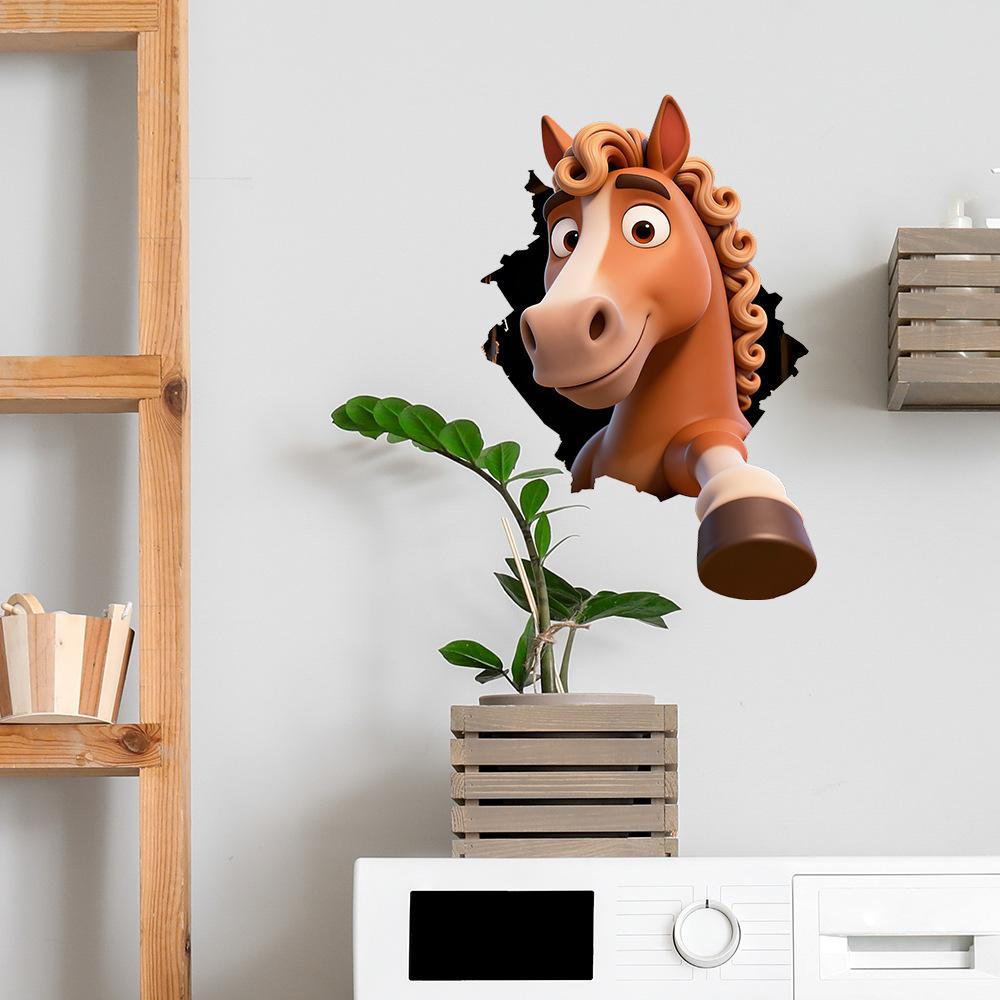 Cavallo Creativo che Attraversa il Muro Adesivo Rimovibile per Soggiorno Ingresso Decorazione Casa