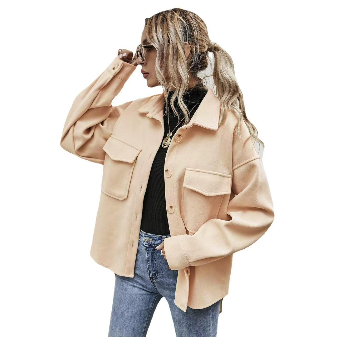 

Lapel Single-breasted Thickened Solid Color Woolen Loose Jacket XXL помаранчево-рожевий