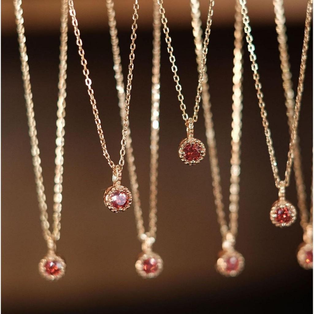 Vintage Náhrdelník s príveskom Červená ruža a zirkón - Striebro S925, Pozlátený 18K zlatom, Jednoduchý diamant, Všestranný ženský temperament