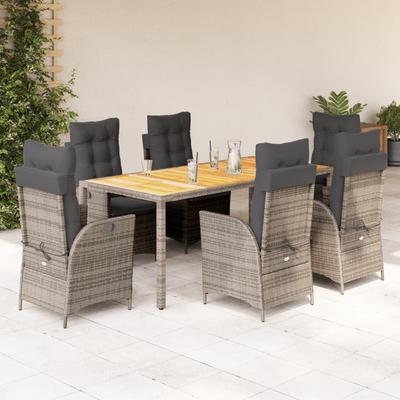 Vidaxl 7-Cz. Gartenmöbel-Set mit Kissen, Grau, PE-Rattan