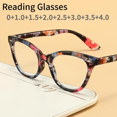 New Retro Cat Eye Reading Glasses Women Floral Anti Blue Light Computer Presbyopic Eyeglasses Clear HD Glasses Wth Degree