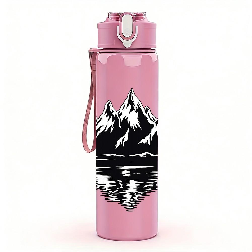 1PC Mountain Peak Landscape Art Print 750ml Color Plastic Sports Water Bottle Leakproof Flip Straw Lid Suitable for Sports Office Home Use