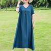 Elegant Women's Dresses Summer Vintage Clothes Plus Size Short Sleeve Casual Loose Long Dress