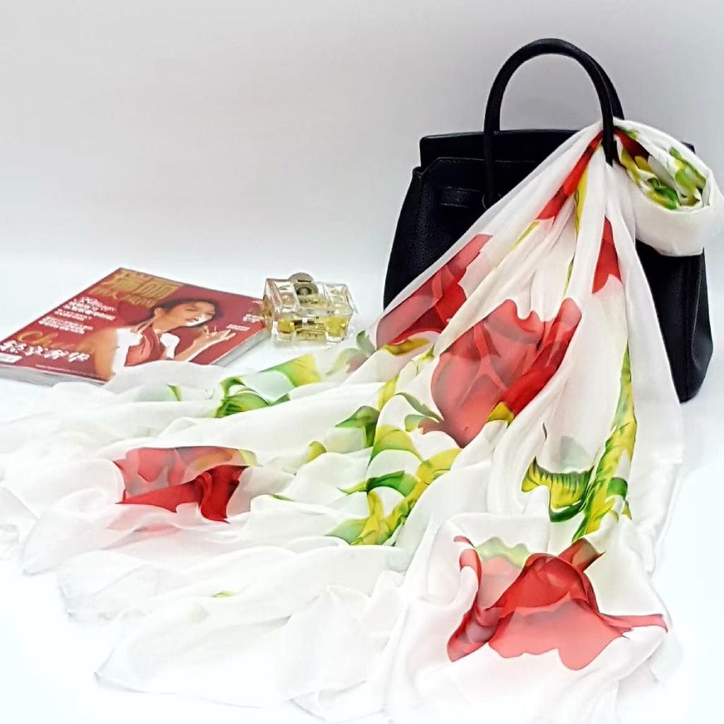 130x200cm Silk Scarf Folral Women Summer Hijab Luxury Print Sunscreen Bandana Foulard Pashmina Scarves Echarpe Shawl Large Wrap
