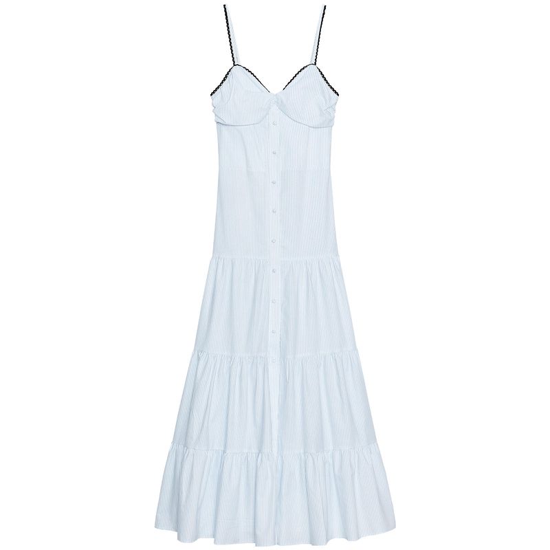 Zaprha 2025 New Holiday Stripes Sleeveless Waist Trimming Spaghetti Straps Casual Midi Skirt Dress 2587070