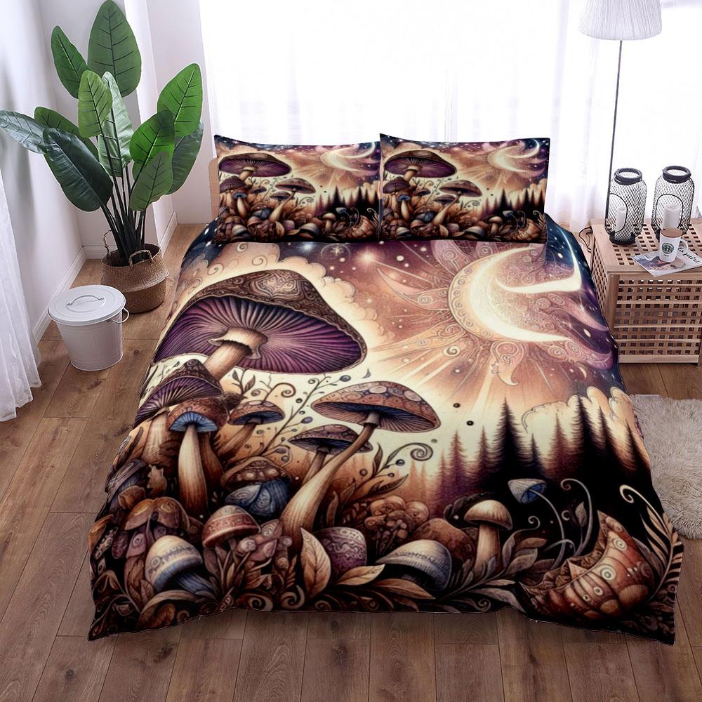 celestial mushroom Duvet Cover Set UK Single Double Queen US Twin Full King Size pkm Bed Linen Set