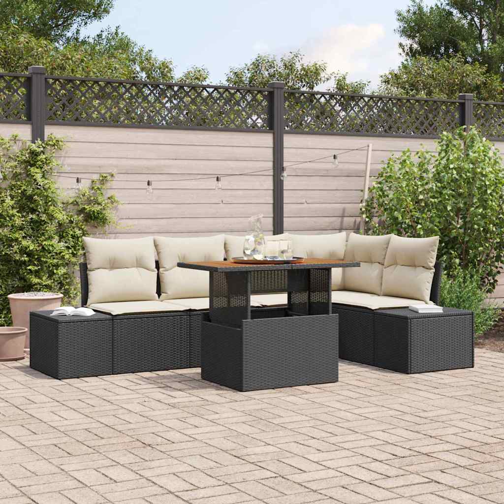 Garden Sofa Set with Storage 6 pcs Black Poly Rattan
