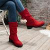 Fashion 2024 Winter Hot Sale Women's Fluffy Bowknot Ball Decor Boots Slip on Casual Chunky Heel Suede Boots Christmas Mid Calf Boots