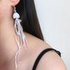 Beautiful Jellyfish Feather Beaded Fringed Stud Earrings Female Design Sense Niche Long Fringed Earrings Temperament High-end Earrings