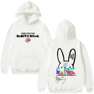 Buy Bad Bunny Super Bowl Hoodies Here For The Benito Bowl Signature Sweatshirts Long Sleeve Street Pullover Fleece Pullover Oversized Y2k Streetwear