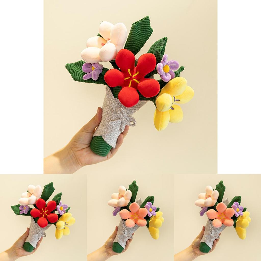 Cute Plush Toy Bear With Beautiful Flower Arrangement In Orange Pink And Red Shades