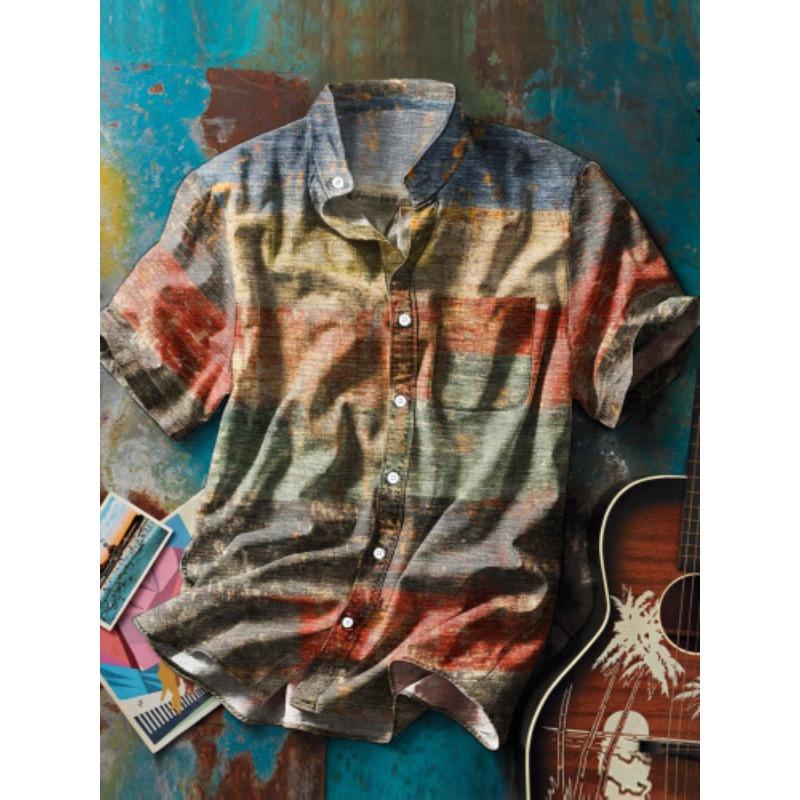 

Летние кубинские рубашки Ретро гавайская свободная мужская рубашка с коротким рукавом 5XL