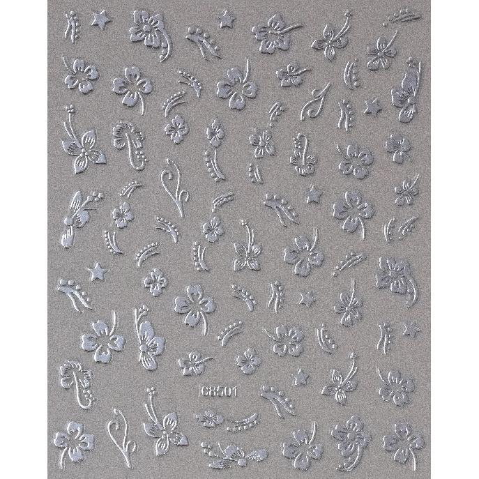 

5D Hibiscus Flower Nail Embossed Sticker Acrylic Pink White Gold Petal Leaf Adhesive Decal Butterfly Dragon Floral Elegant Decor NKS285-01-1