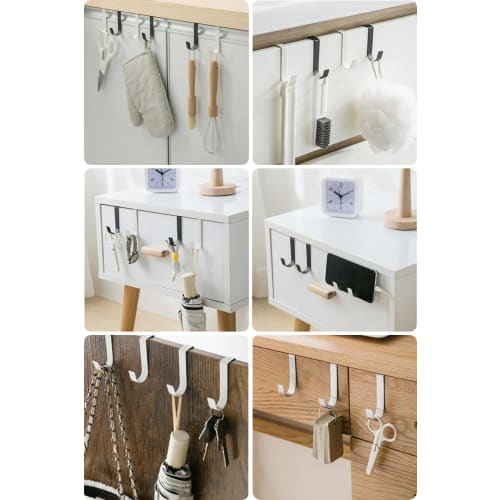 Harukita Door Hooks, S-Shaped Hooks, Garbage Bag Hangers, Grab Hooks, Door Hanger Hooks, Easy Installation, Set of 4, Black