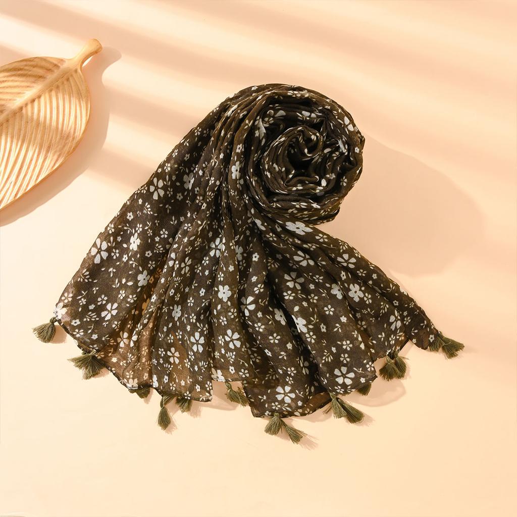 Luxury Brand Floral Tassel Viscose Shawl Lady High Quality Pashmina Print Hijab and Wraps Foulard Muslim Sun Protection Scarf