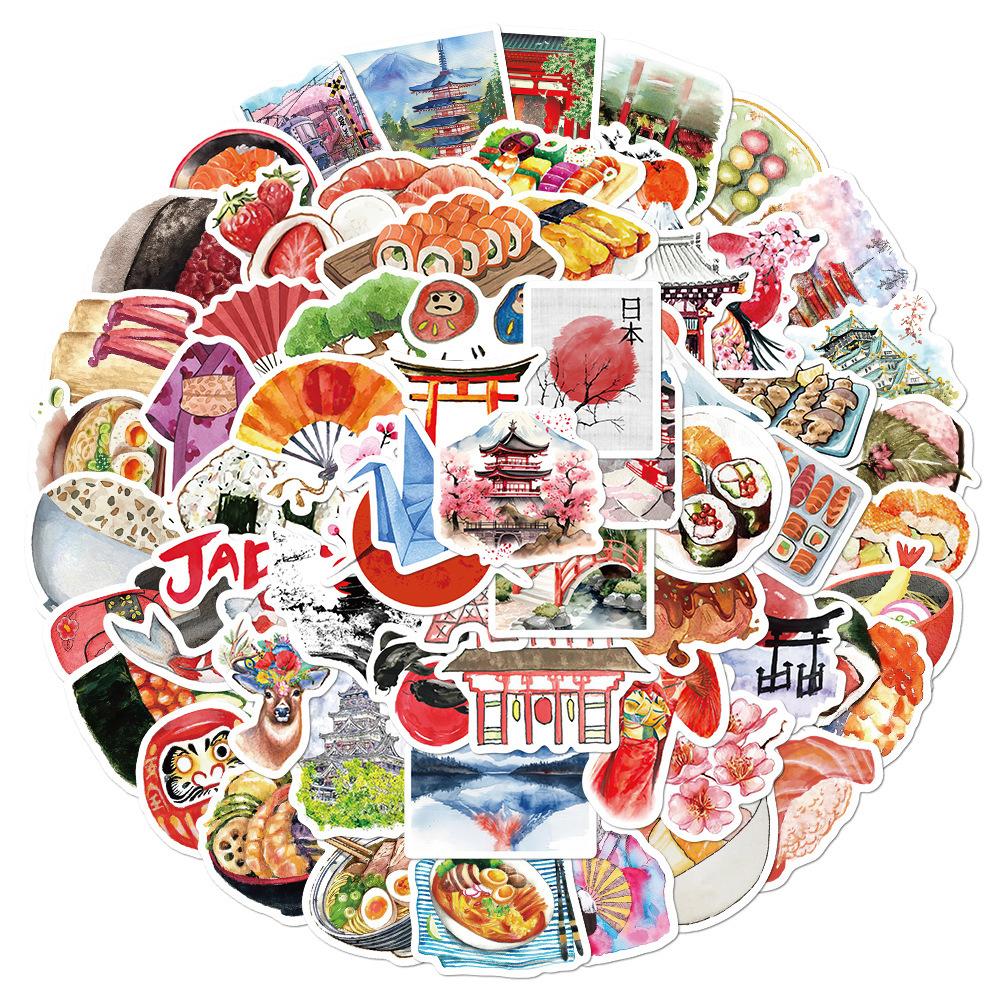 10/30/64pcs Japanese Culture Food Cartoon Stickers Retro Aesthetic Decals Toys Waterproof DIY Stationery Laptop Luggage