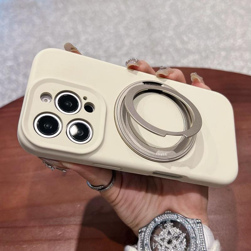 Apple 16pro Liquid Silicone Magnetic Suction Mobile Phone Case Rotating Bracket Suitable for IPhone15PRO Solid Color Protection Case