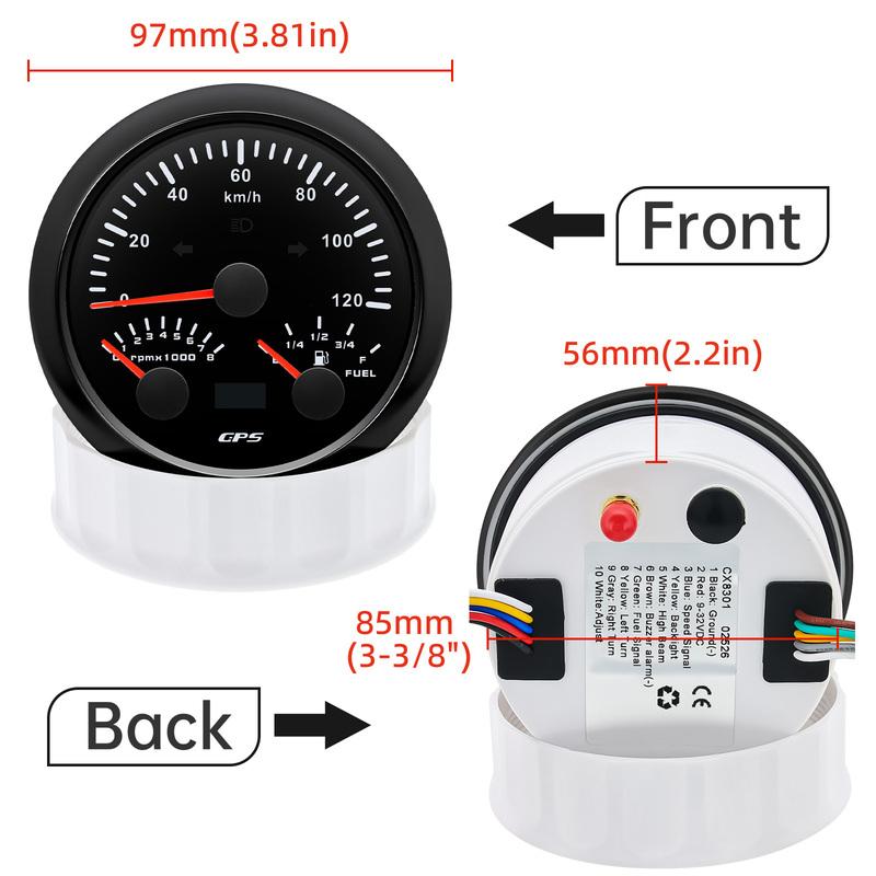 0-8000RPM Tachometer 85mm 3 in 1 Multifunctional  GPS Speedometer KMH MPH Fuel Level Meter 7 Colors Backlight 9-32V