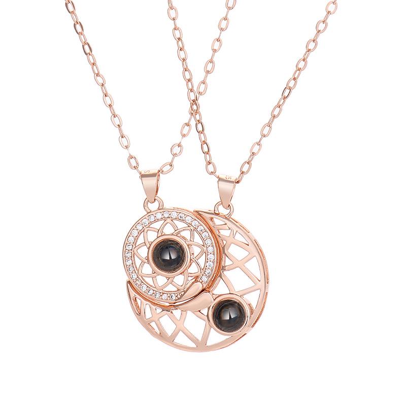 Sun & Moon 100 Languages Projection Necklace: Valentine's Gift for Couples