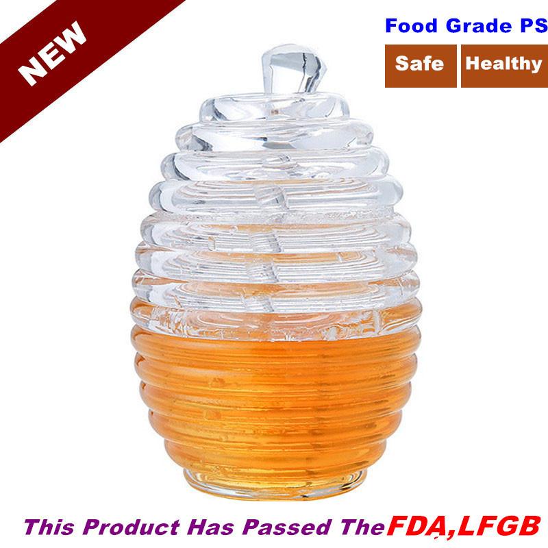 Honey Jar Large-Capacity Transparent Glass Honey Jar With Stirring Rod And Cover Honeycomb Shape Honey Containers Suitable