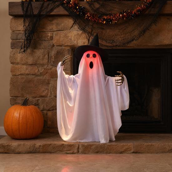 Scary Animated Halloween Ghost Decoration, Lighted Voice Control Skeleton Ghost for Haunted House, Halloween Party, Spooky Outdoor Decor