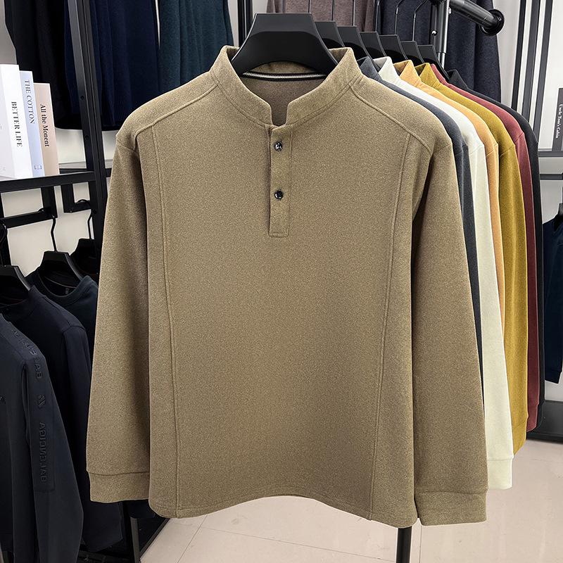 Men's German Velvet Two-Button Hoodie: Double-Sided, Chinese Style, Warm and Thickened, Autumn/Winter Casual Base Layer.