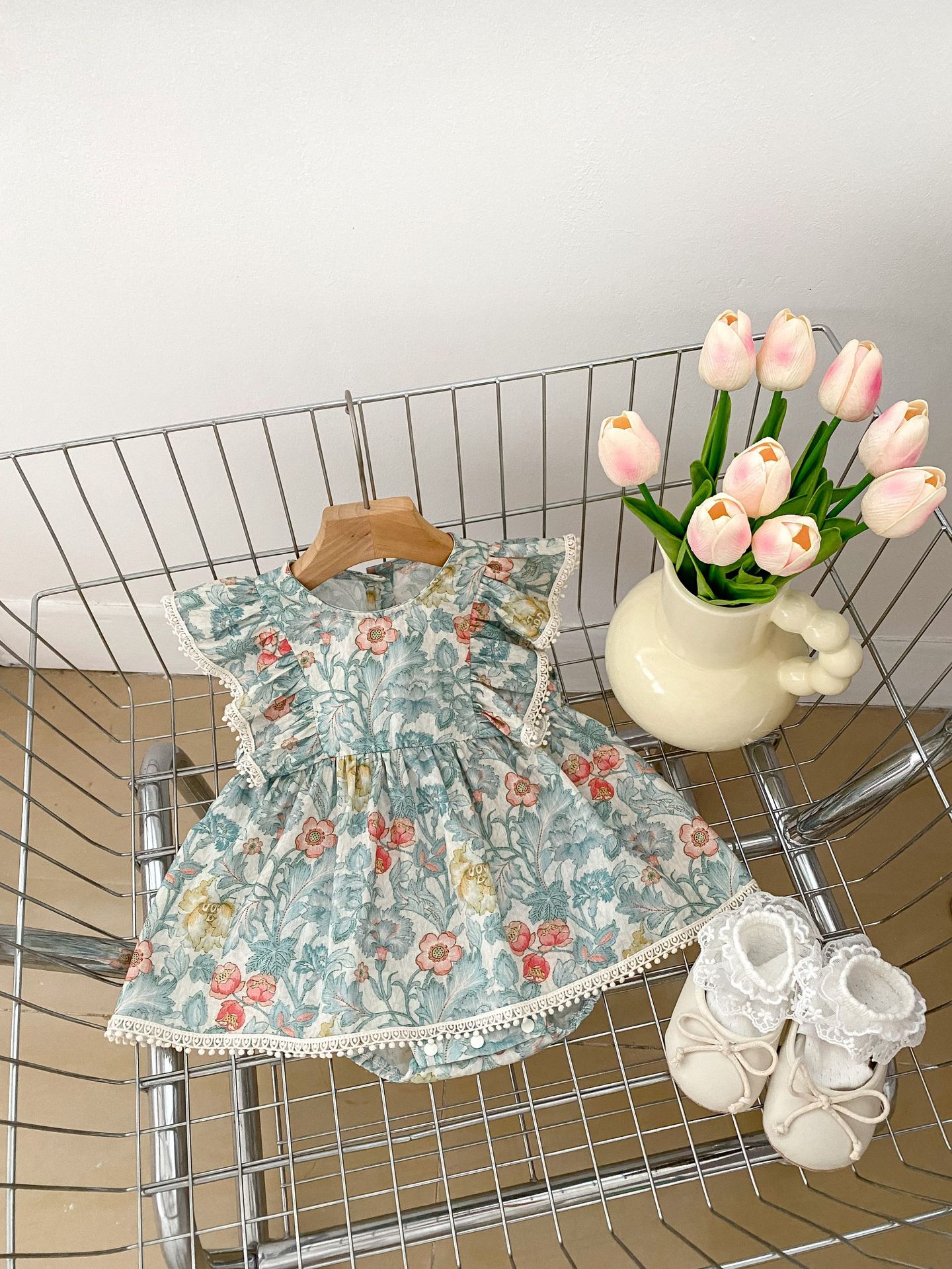Baby Girl Green Floral Short Sleeve Romper Dress for Summer 66 зелёный