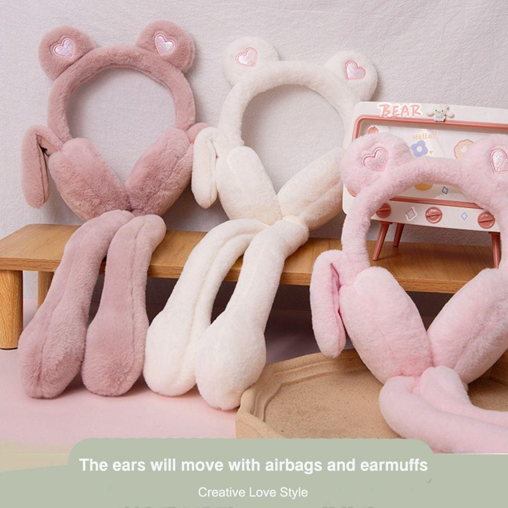 Moving Jumping Ears Winter Warm Earmuffs Airbag Outdoor Ear Covers  for Ladies Girls