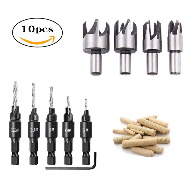 Titanium-Plated Hex Handle Cork Drill & Countersink Bit Set