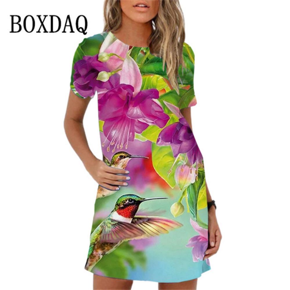 2025 Spring Summer New 3D Print Butterfly Flower Short Sleeve Mini Dress Women Casual A-line Dress Female Clothes