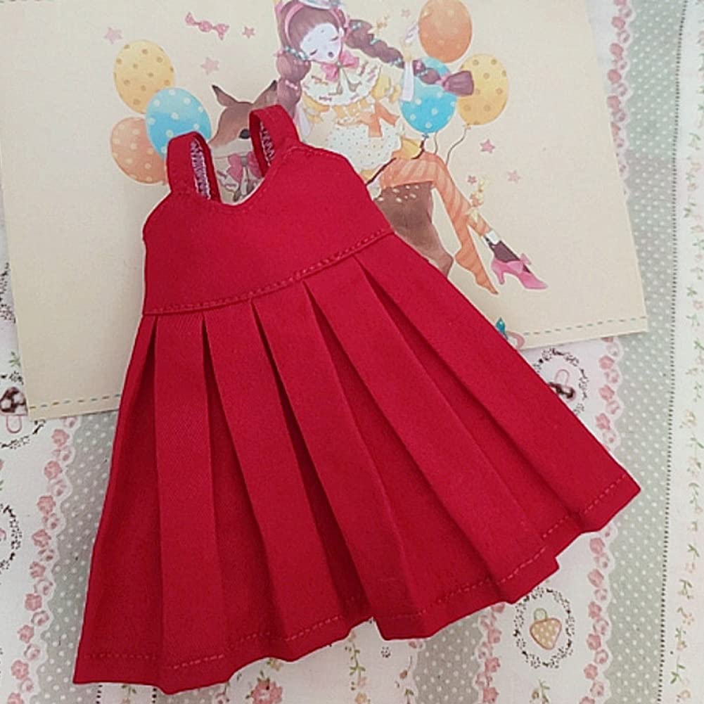Rakulifey Blythe Outfit Camicia a Maniche Lunghe (Rosso) e Set gonna con bretelle (Set di Abbigliamento Neo Blythe, Compatibile con Obitsu 24, Set da 2 Pezzi)