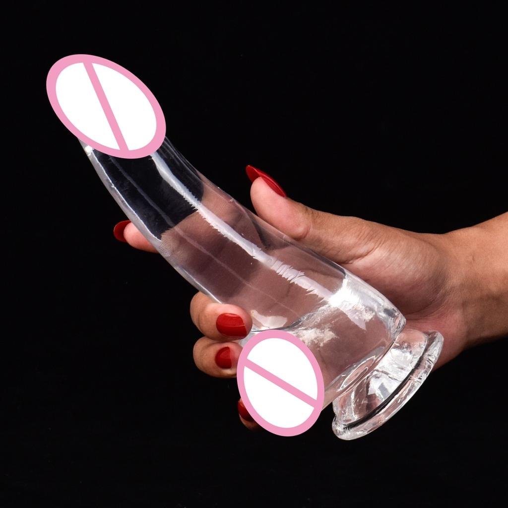 Mixed Color Crystal Anal Plug Penis Women's Transparent Masturbation Stick plus-Sized Small and Medium Color Simulation Dildo Cannon