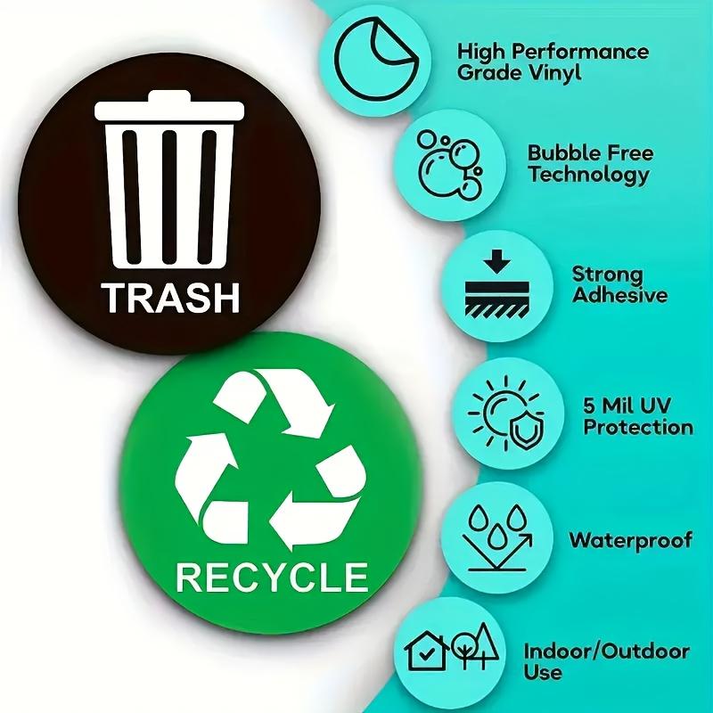 6pcs 5.9-Inch Round Trash Can Label Stickers-Green Recyclable,Black Waste,Sorting Adhesive Stickers,Waste Indicator Sign Sticker