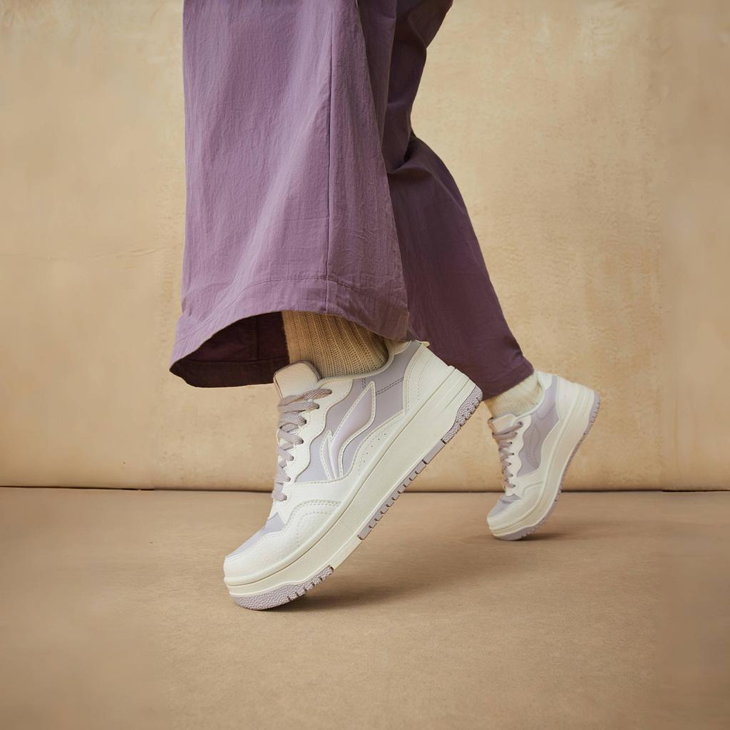 New LiNing Tianji Soft Slip Resistant Cushioning Abrasion Resistant Low Top Skateboard Shoes Women's White Purple AGCU310-2