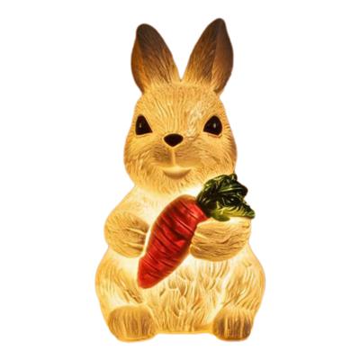 Resin Bunny Figurine Light Up Bunny Holding Carrot Statue Easter Rabbit Sculpture for Spring Farmhouse Home Table Decor