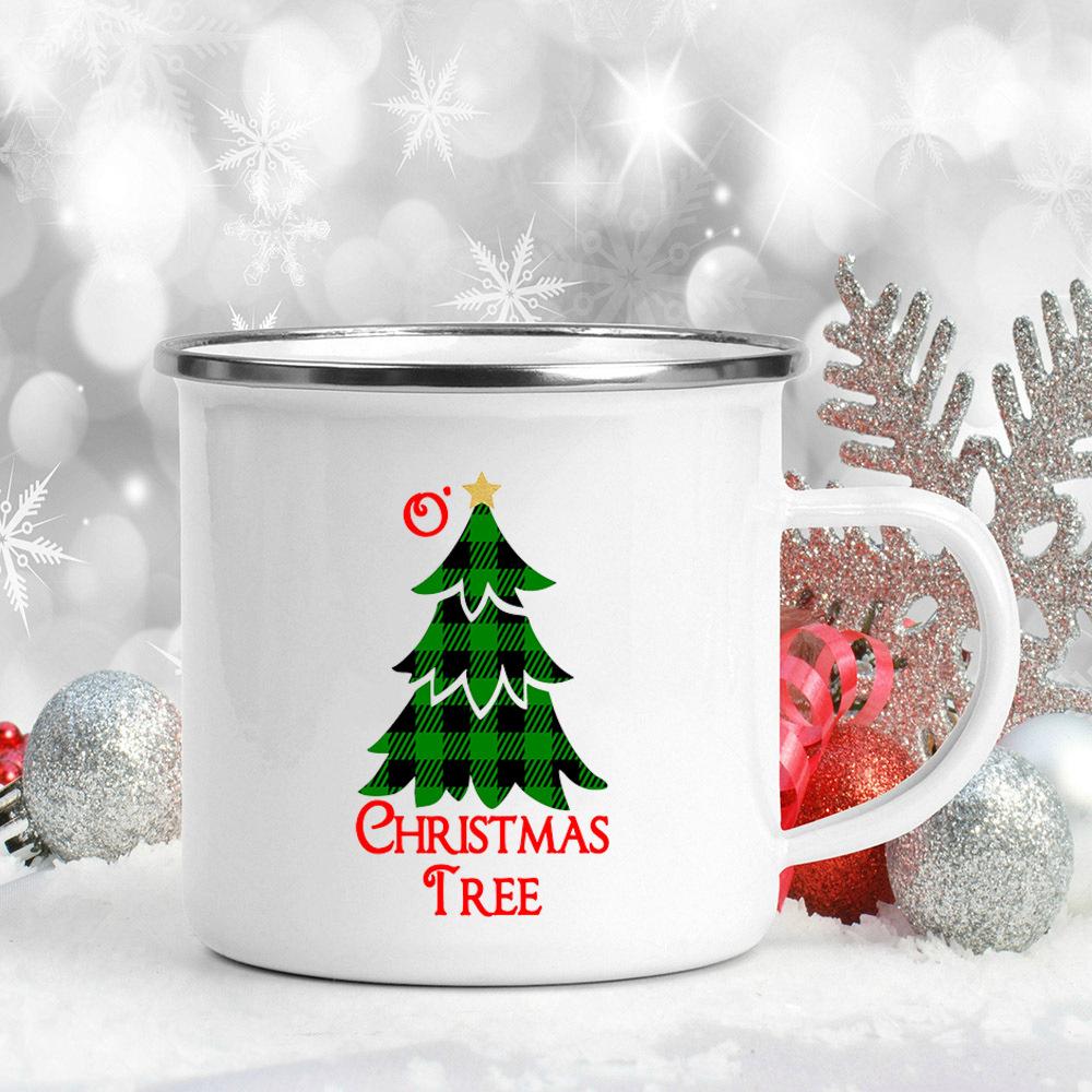 Snowman Ship Print Enamel Coffee Mugs Beer Juice Mug Handle Cocoa Cups Merry Christmas Cup Party Table Decoration New Year Gift