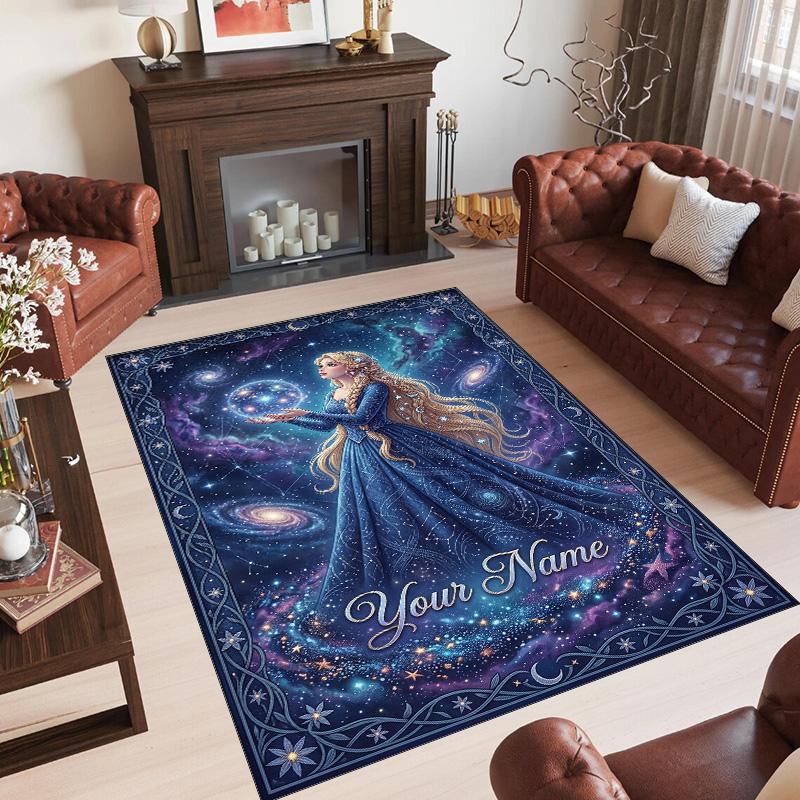 Cosmic Theme Crystal Velvet Floor Rug Personalized Custom Name Text Warm Carpet Home Decoration