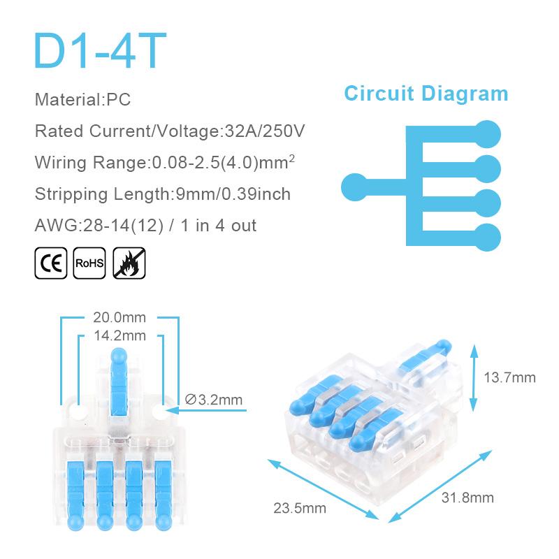 5/10PCS Mini Fast Compact Splicing Conductor Connector 1 In Multiple Out Splitter Splicing Terminal Block M3 Screw Fixing Hole