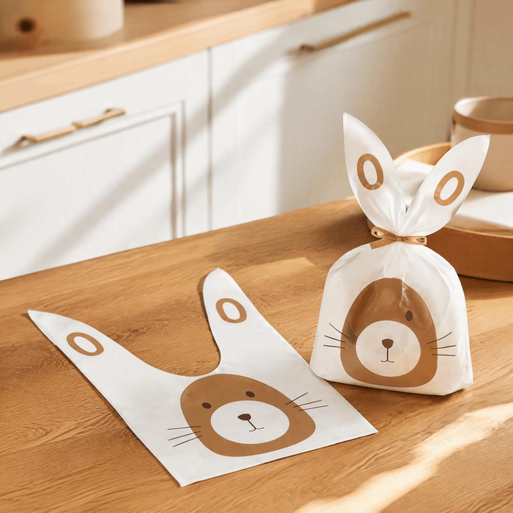 50PCS Bunny Sheep Mouse Print Treat Bags Long Ear Snack Packaging Bag  Easter Party Favor