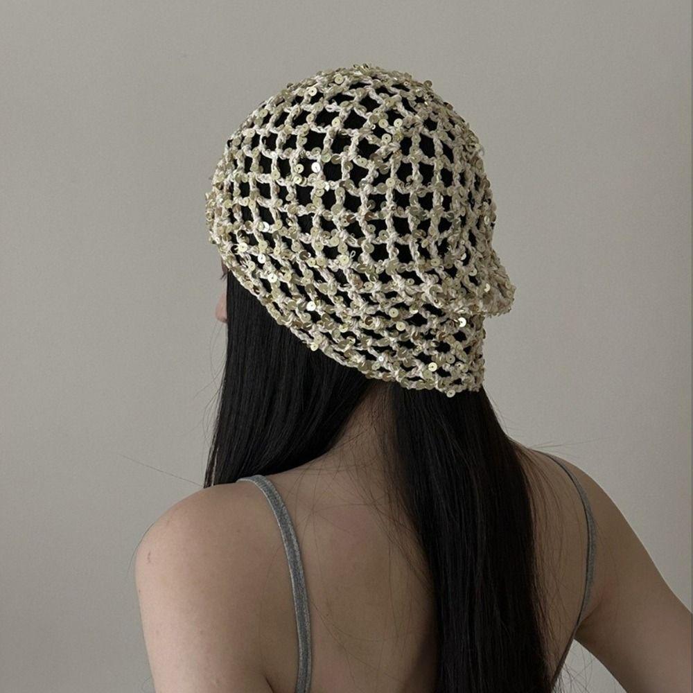 Hollow Sequin Bucket Hat Y2k Beanie Hats Retro Sequin Woven Cap  Spicy Girls