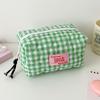 Pen Bag Korean Plaid Stationery Bag Cloth Pencil Pouch Plaid Heart Pencil Case  Kids Children
