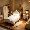 Retro Miniature Bed, Vintage Style Mini Double Bed, Miniature Furniture Tiny Bed for 1/12 Scale Doll Mansion Miniature Room Decoration