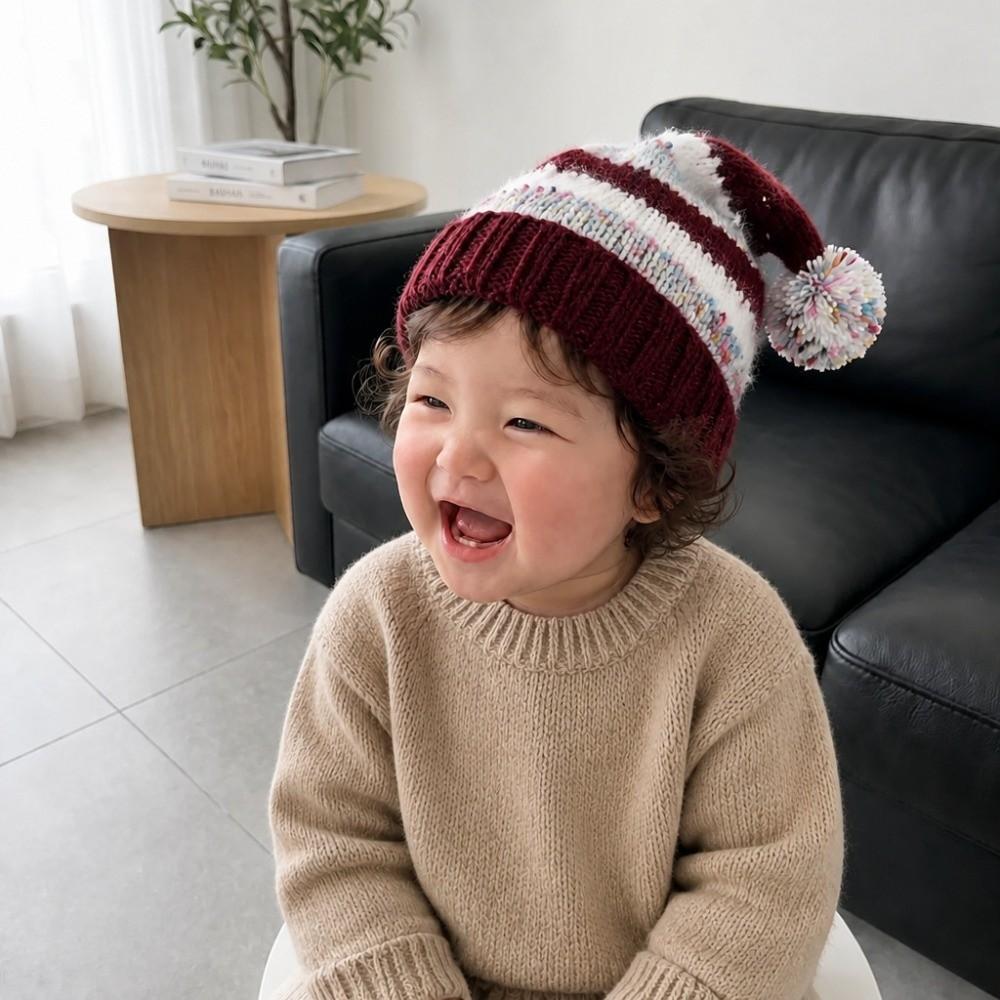 No Brim Children's Knitted Hat Windproof Kids Beanie Hats Cute Polka Dot Elf Cap Autumn