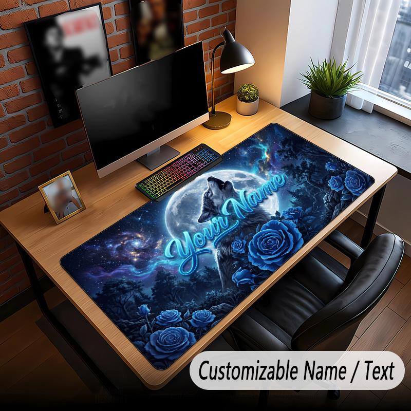 Wolf Theme Custom Mouse Pad Personalized With Name Text Customized Desk Mat For Office Home Decor
