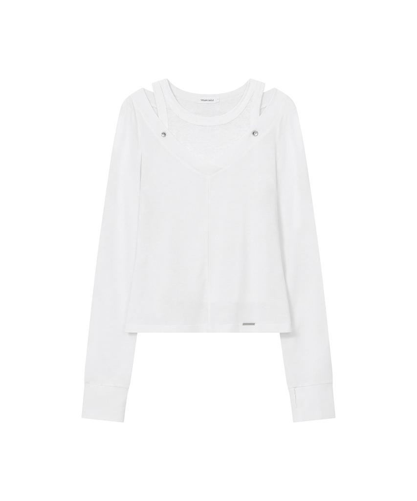 MISEKI SEOUL Layered Line Sheer Long Sleeve White