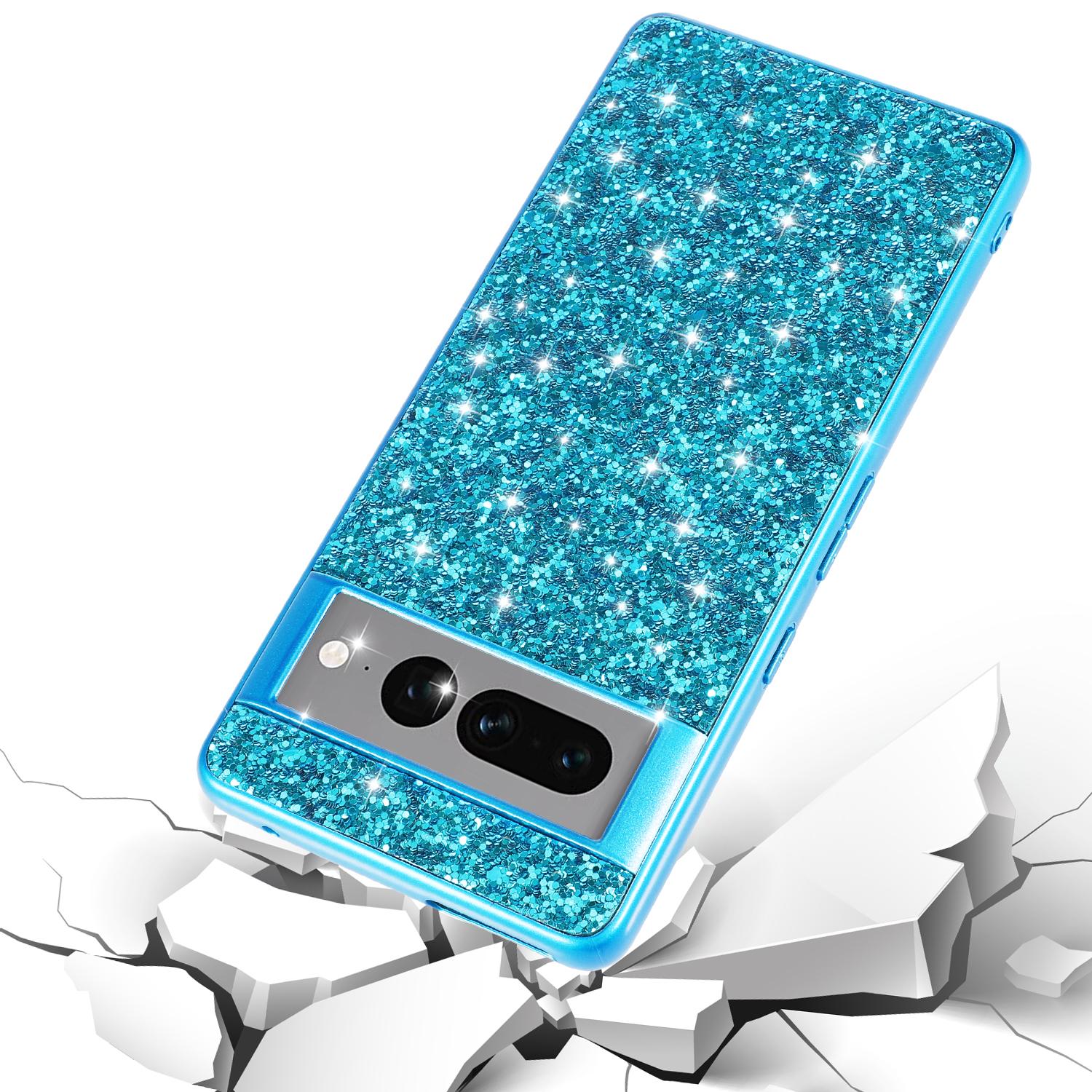 

For Google Pixel 8 Pro Shockproof Phone Case Shiny Glitter Sequins Electroplating TPU Frame Hard PC Back Cover Gold