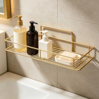 Yapışkanlı Depolama Rafı Duvara Monte Edilebilir Geniş Kapasiteli Raf Delikli Drenajlı Paslanmaz Organizer Banyo Mutfak İçin