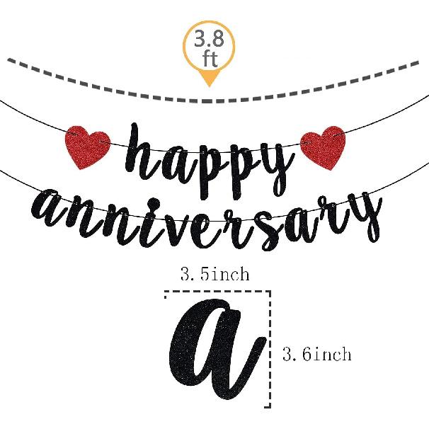 Happy Anniversary Banner, Anniversary Party Decorations, We Still Do, Happy Wedding Day Party Decoration Supplies Black Red Glitter